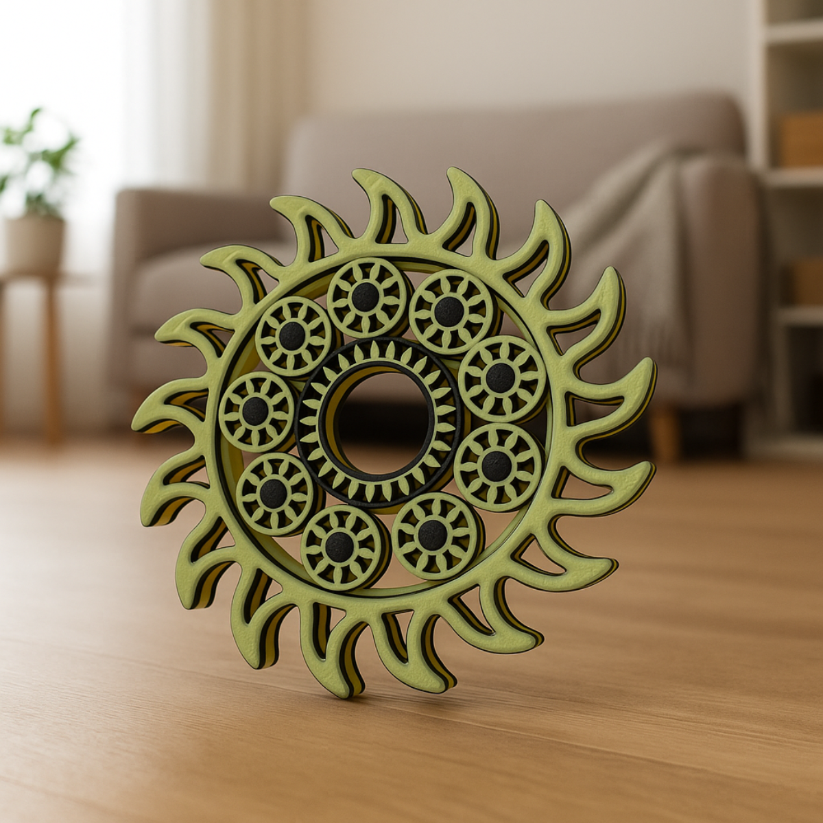 Green Sunny Spinner – Artistic 3D Fidget with Movable Gears