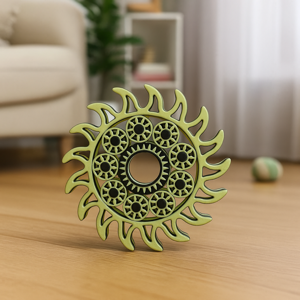 Green Sunny Spinner – Artistic 3D Fidget with Movable Gears