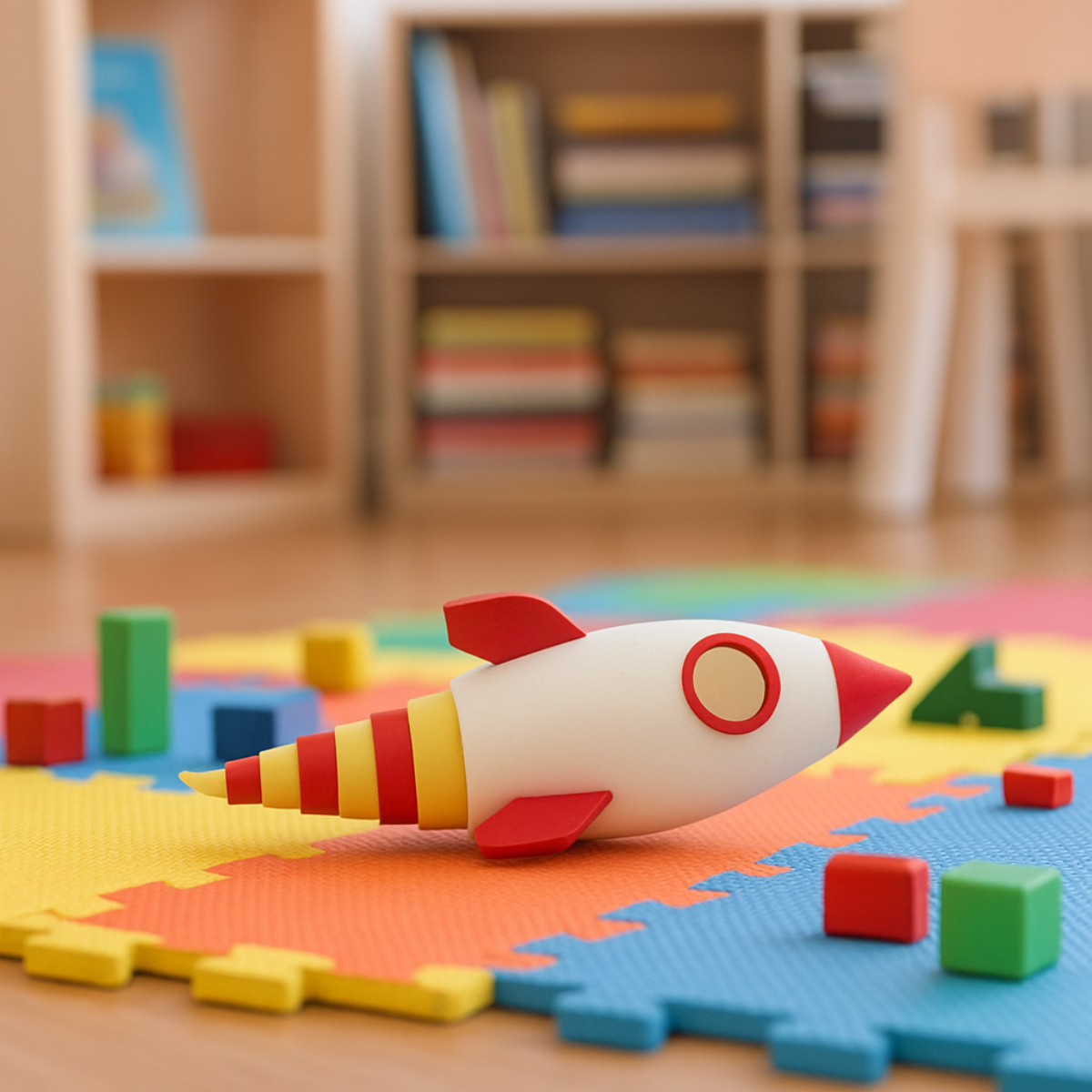 3D Rocket Figurine with Flames