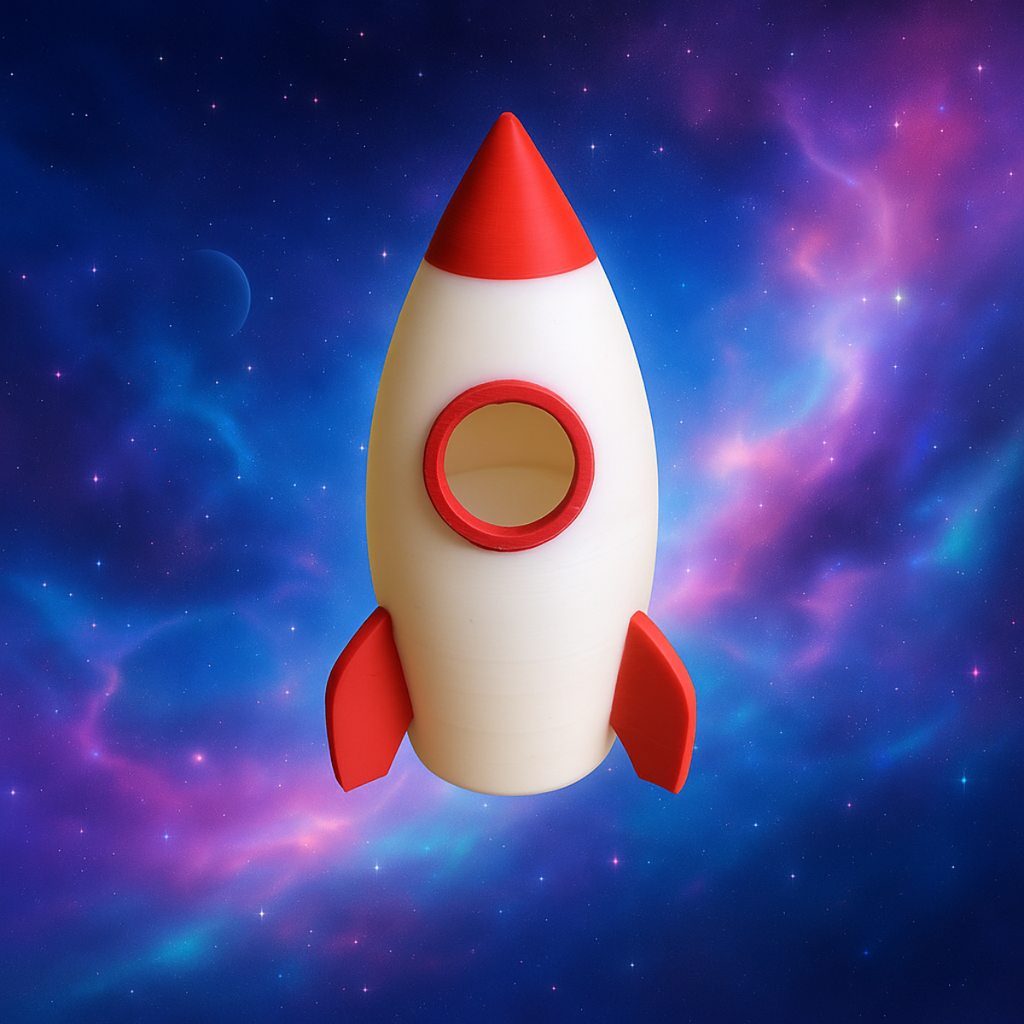 3D Rocket Figurine with Flames