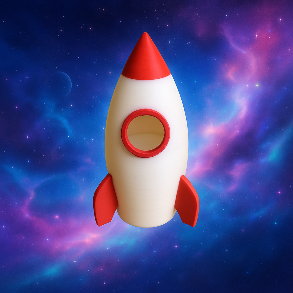 3D Rocket Figurine with Flames