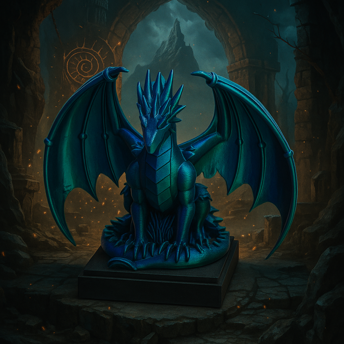 Emerald Dragon – 3D figure on a pedestal