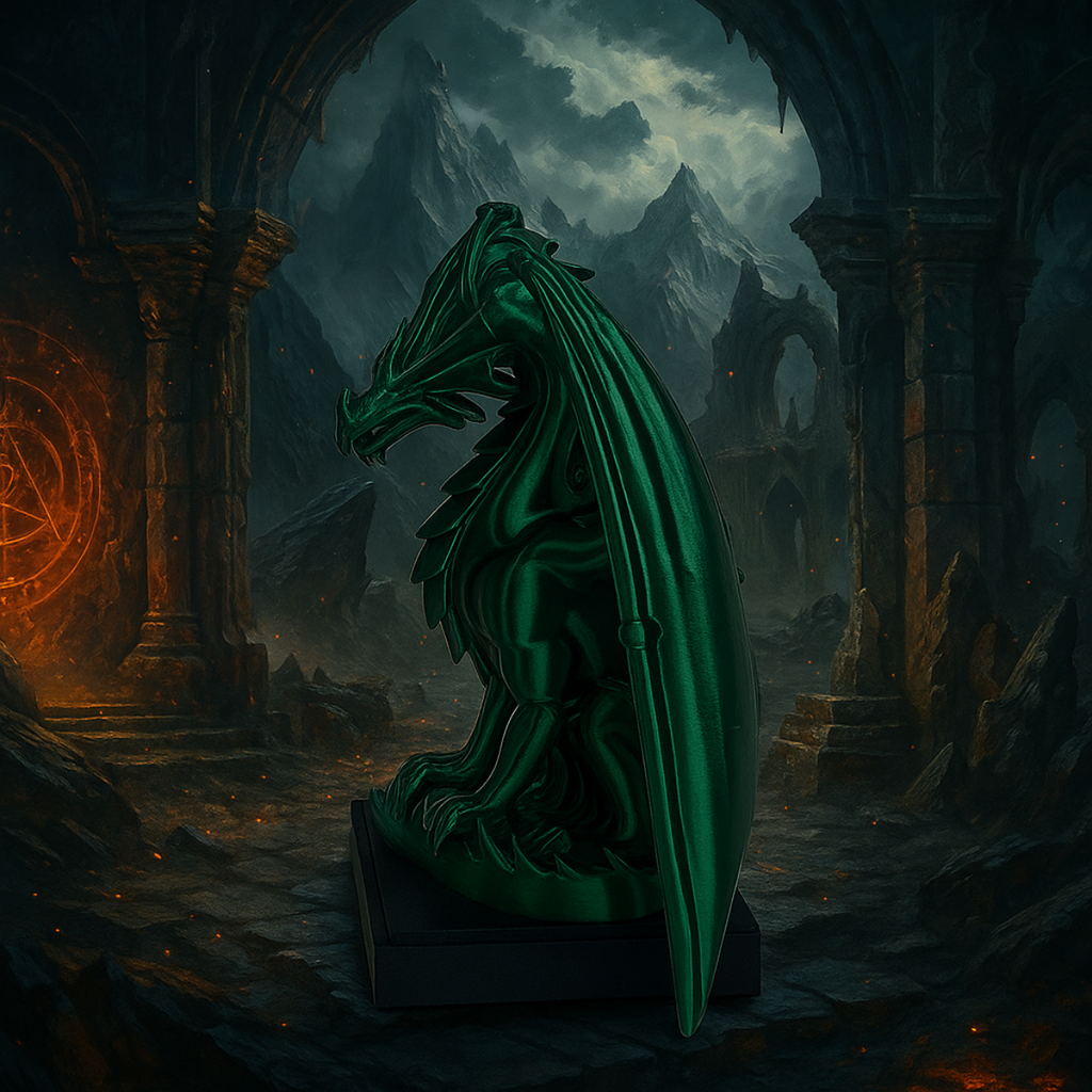 Emerald Dragon – 3D figure on a pedestal