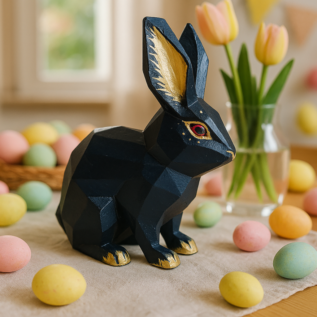 Night Rabbit 3D – Black and Gold Geometric Figure
