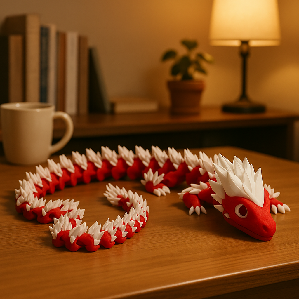 Red and White Eastern Dragon with Moving Body – 3D Figure