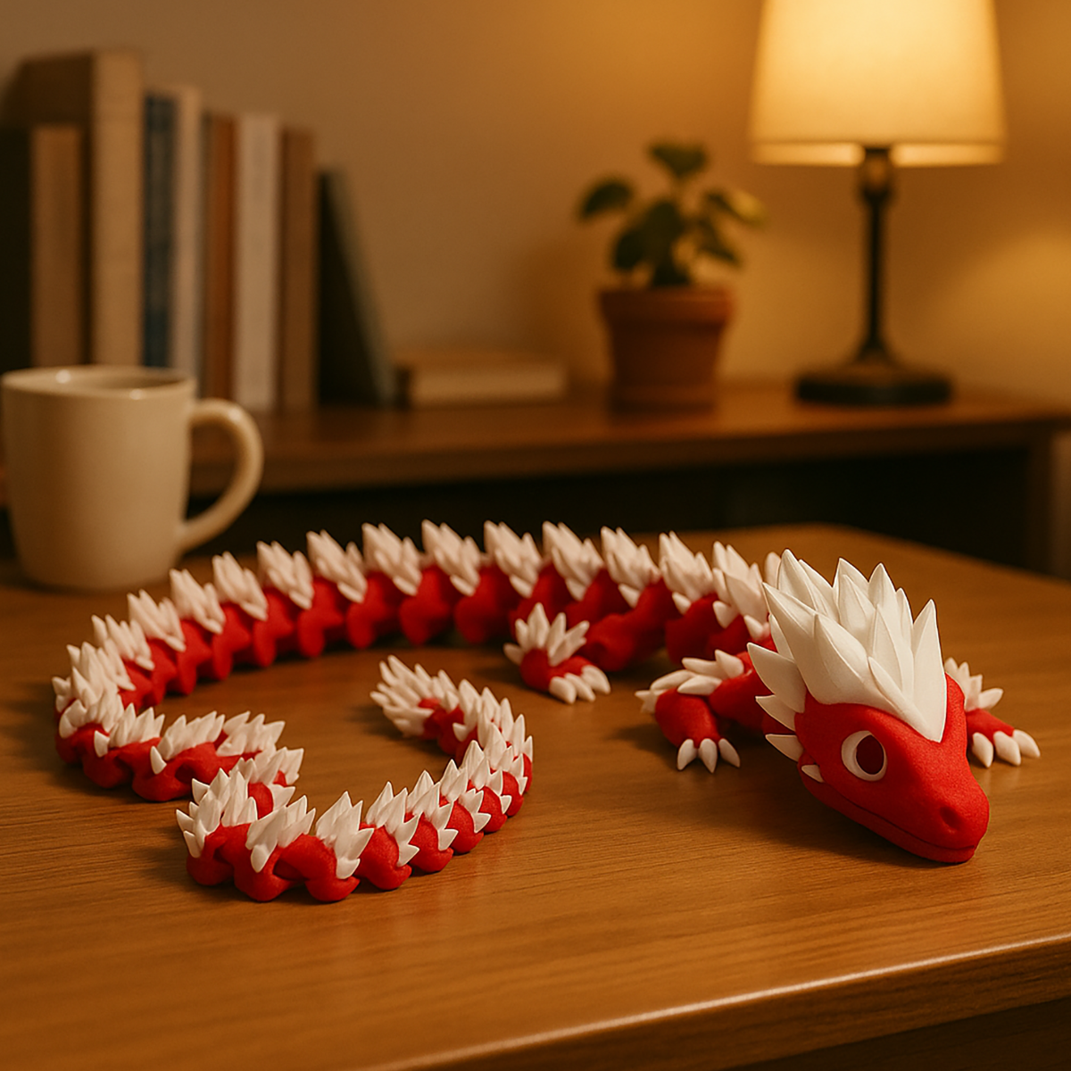 Red and White Eastern Dragon with Moving Body – 3D Figure