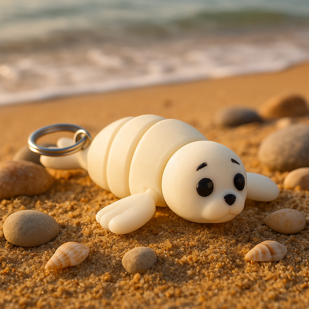 White Seal Keychain with Moving Parts - 3D Printing