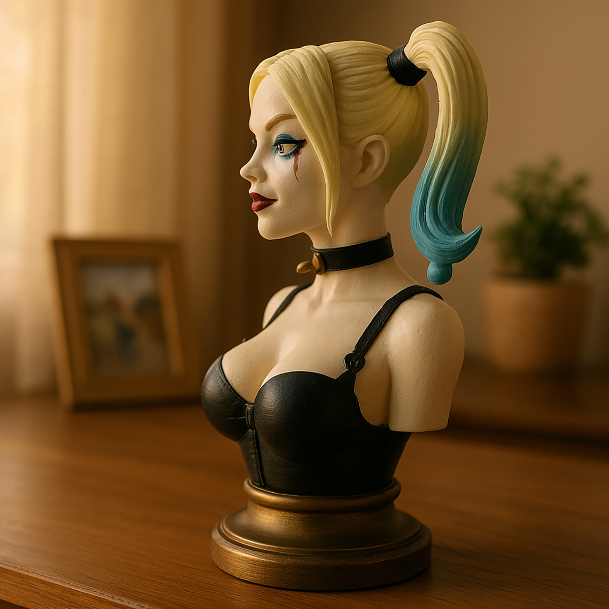Harley Quinn Bust 3D – Colorful Comic Style Sculpture
