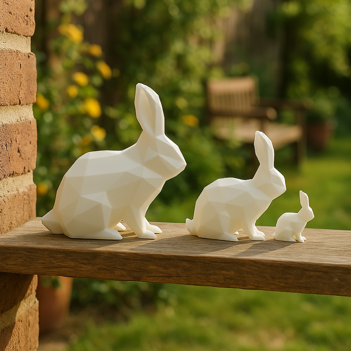 Low-Poly Bunny Family – Geometric Style 3D Figurine