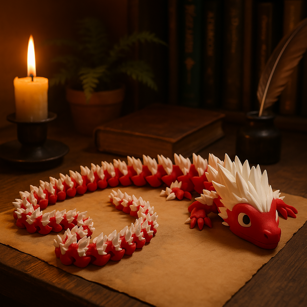 Red and White Eastern Dragon with Moving Body – 3D Figure