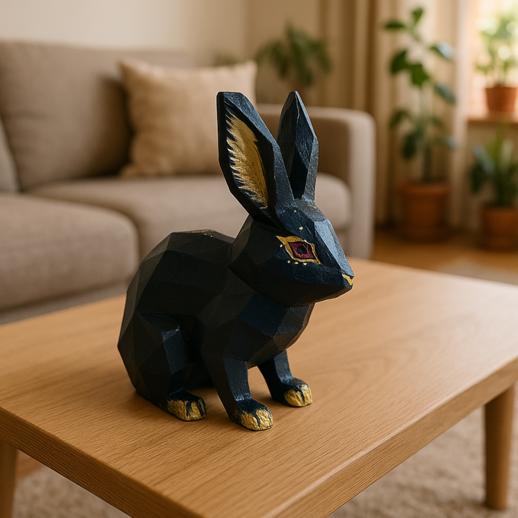 Night Rabbit 3D – Black and Gold Geometric Figure