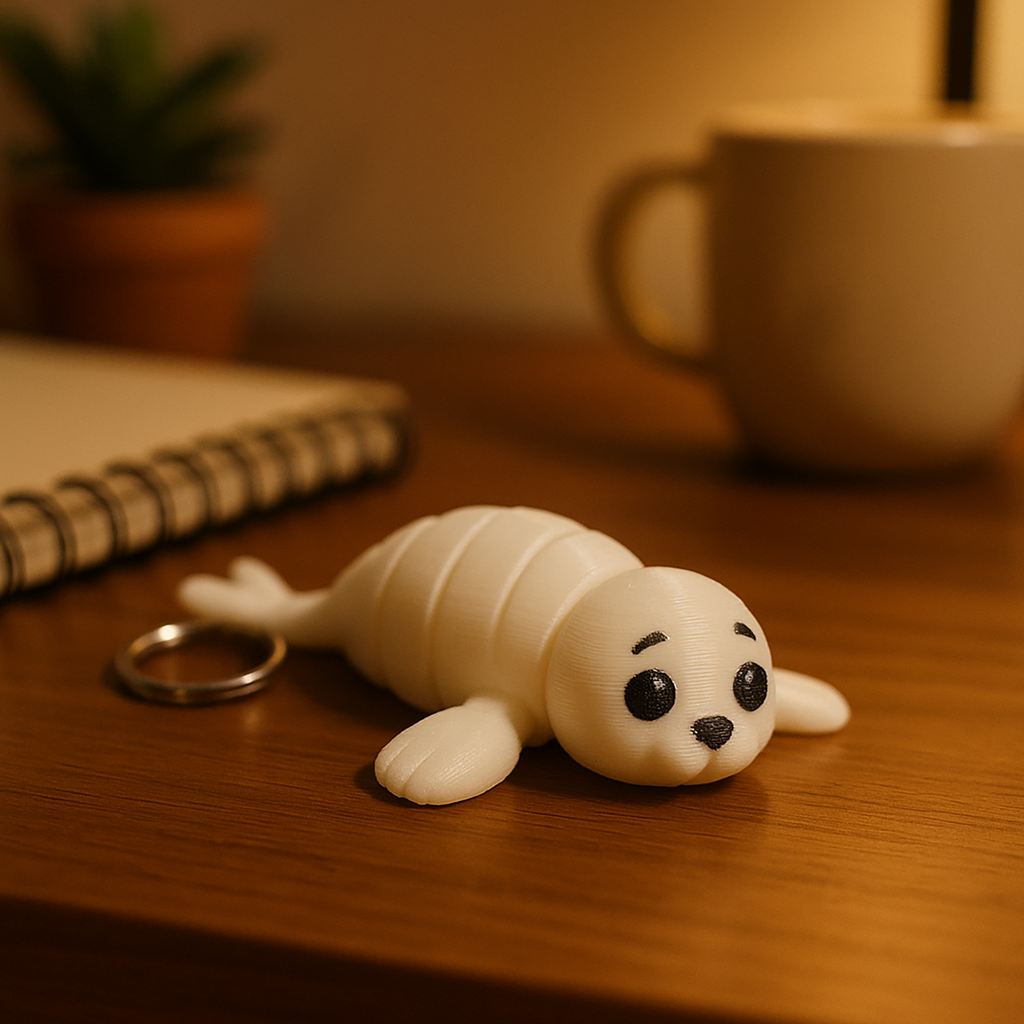 White Seal Keychain with Moving Parts - 3D Printing
