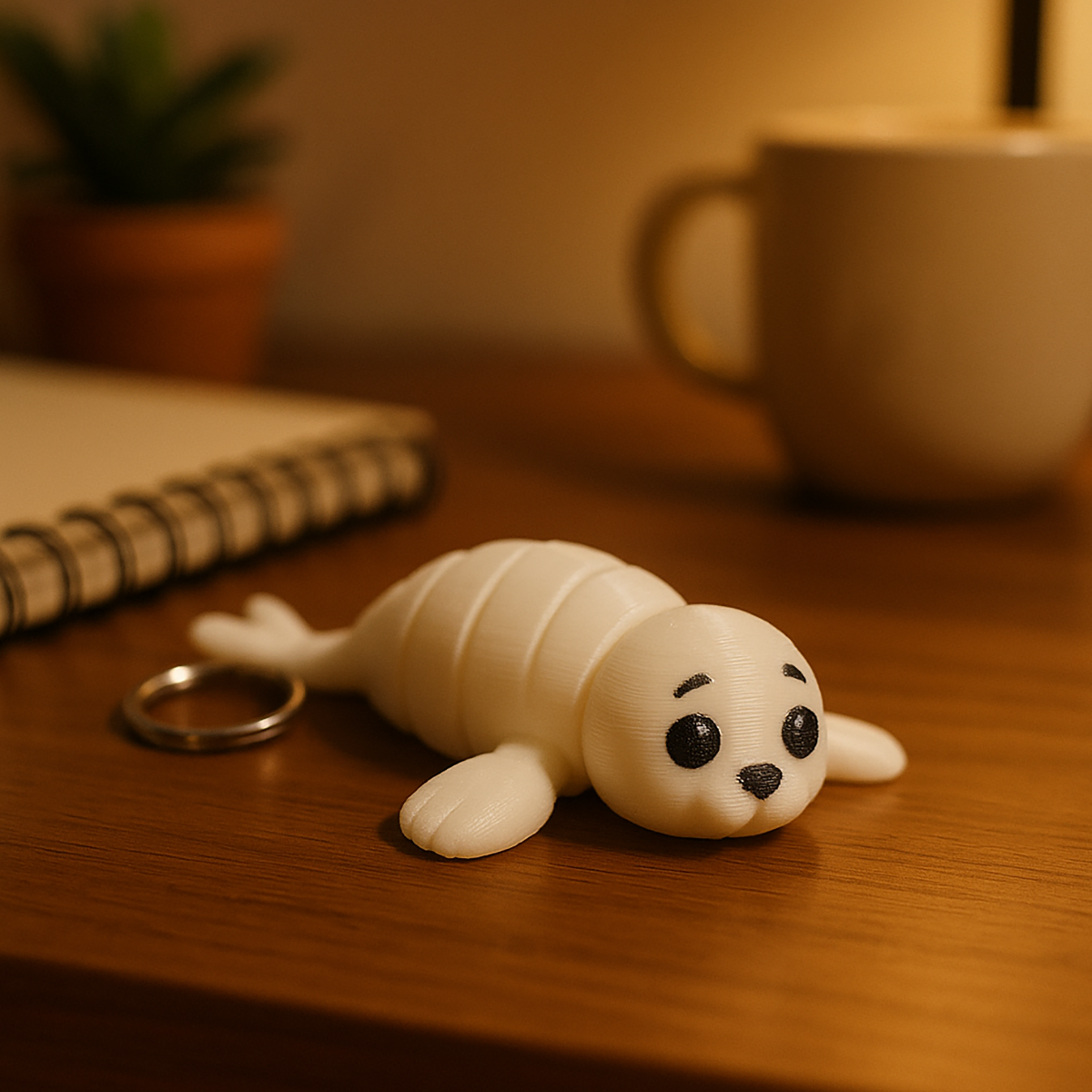 White Seal Keychain with Moving Parts - 3D Printing
