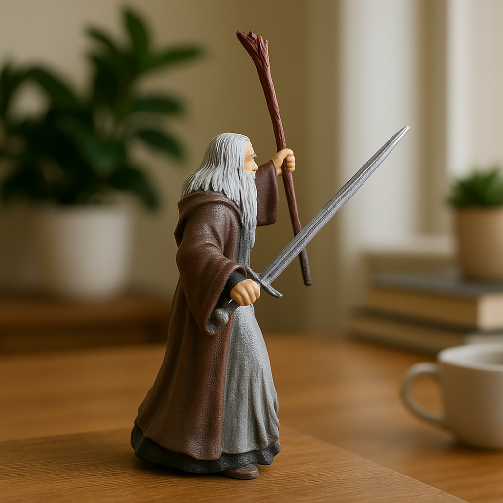 Hand-Painted Gandalf Figurine with Sword and Staff - 3D Print