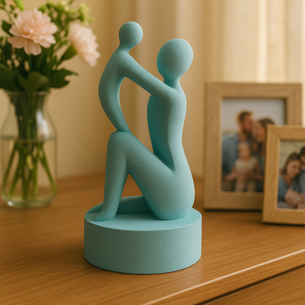 Mom and Baby Figurine – Modern 3D Textured Decoration