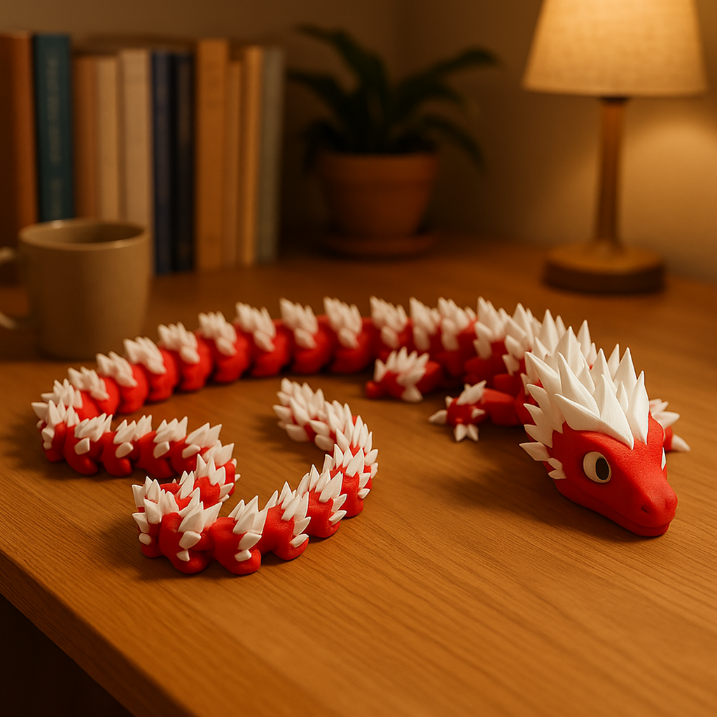 Red and White Eastern Dragon with Moving Body – 3D Figure