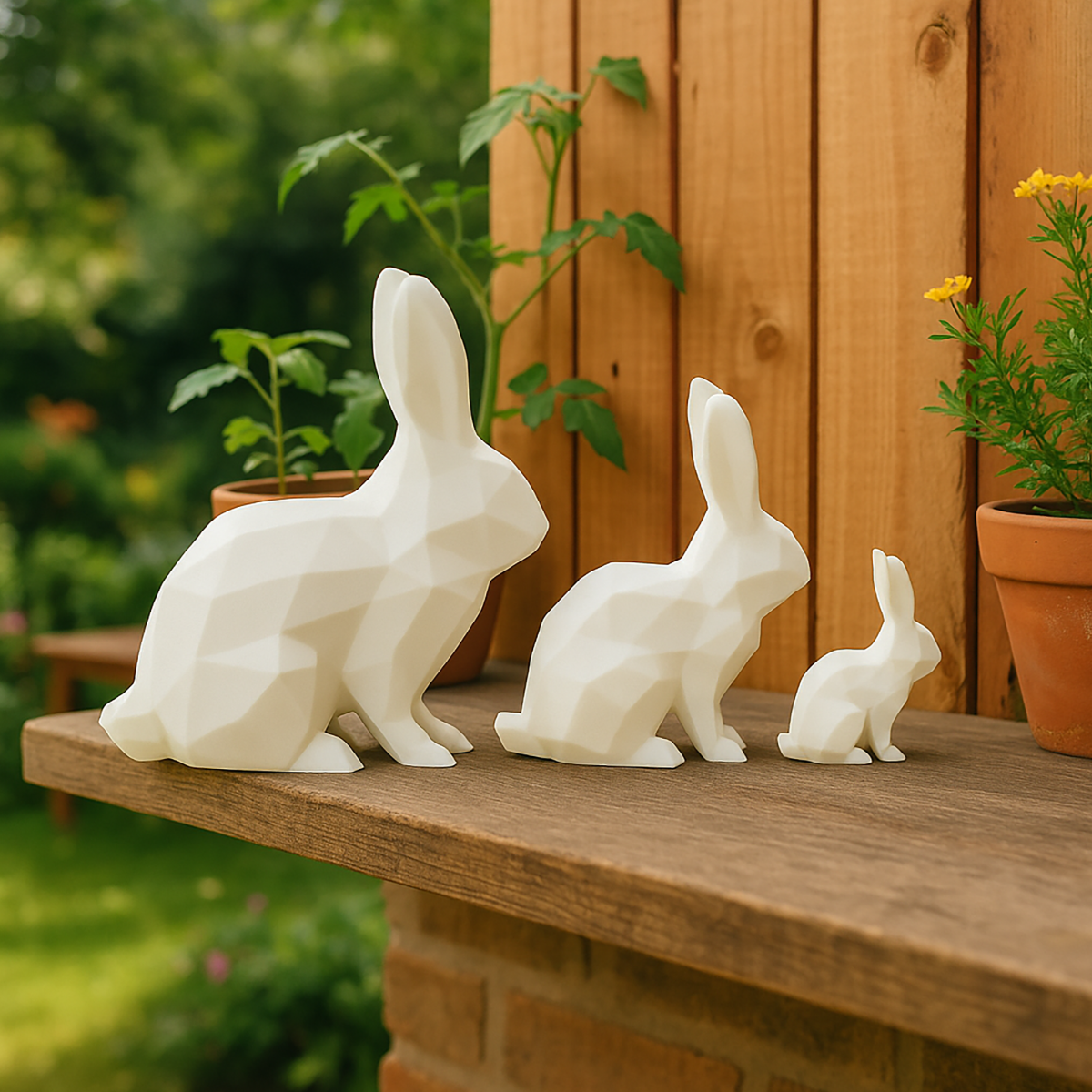 Low-Poly Bunny Family – Geometric Style 3D Figurine