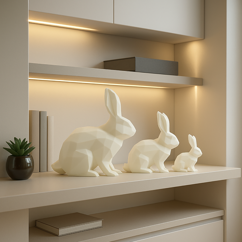 Low-Poly Bunny Family – Geometric Style 3D Figurine