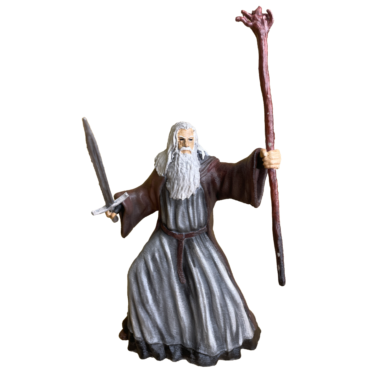 Hand-Painted Gandalf Figurine with Sword and Staff - 3D Print