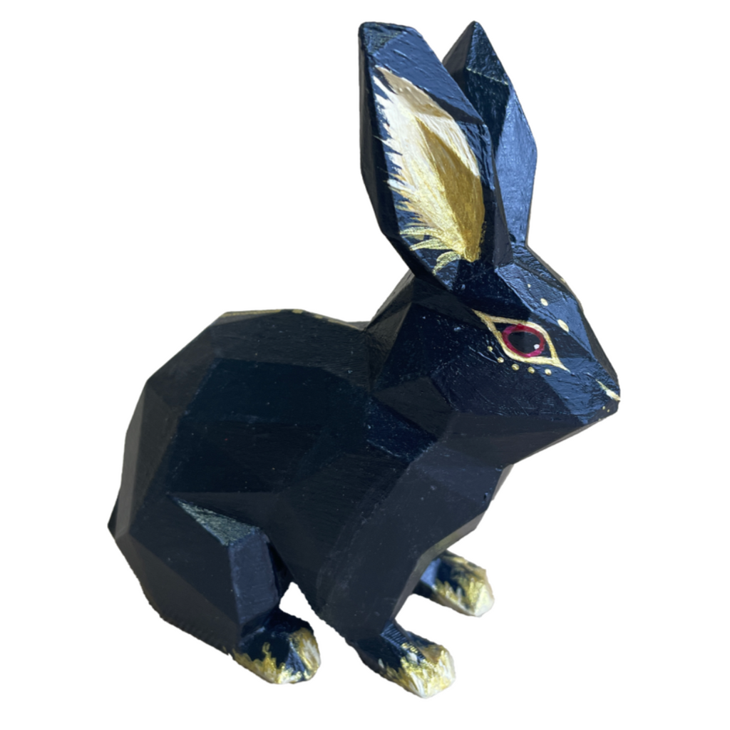 Night Rabbit 3D – Black and Gold Geometric Figure
