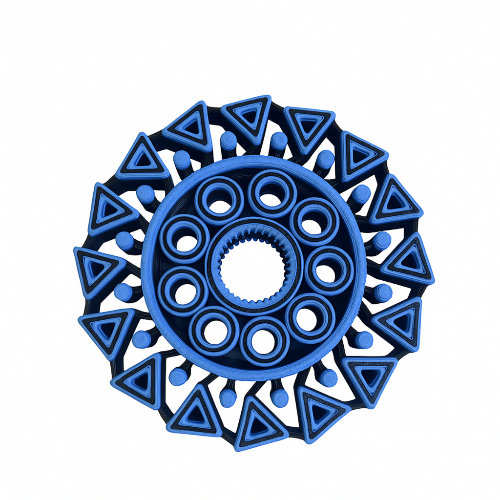 Blue Geometric Spinner – 3D Fidget with Moving Elements