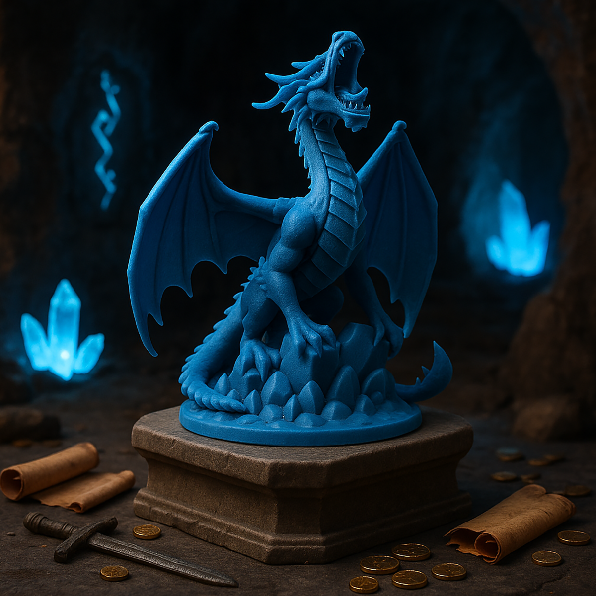 Dragon on Crystals Figurine - 3D Printing