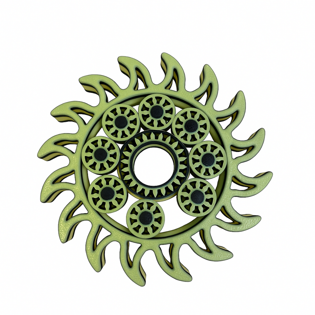 Green Sunny Spinner – Artistic 3D Fidget with Movable Gears