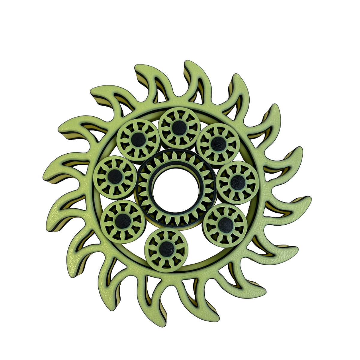 Green Sunny Spinner – Artistic 3D Fidget with Movable Gears