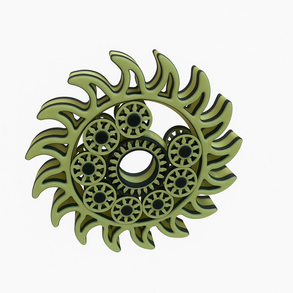 Green Sunny Spinner – Artistic 3D Fidget with Movable Gears
