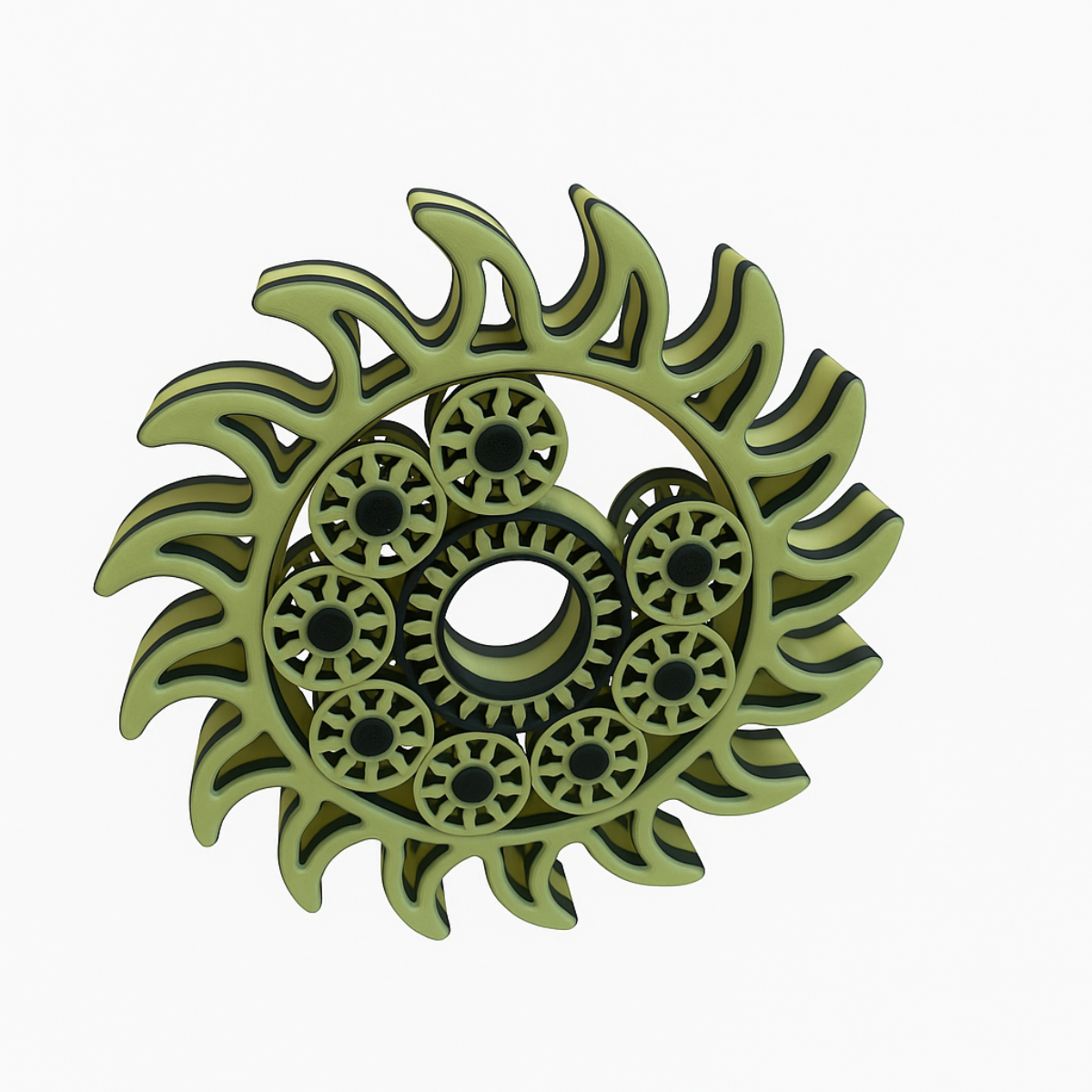 Green Sunny Spinner – Artistic 3D Fidget with Movable Gears